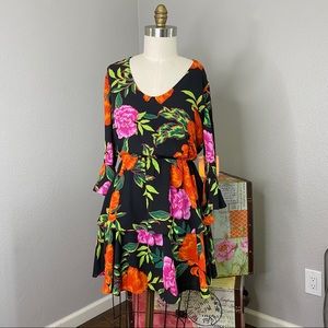 Orange, green and pink Floral Dress